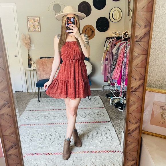 Liberty Love Burnt Orange Floral Ruffle Mini Dress - Picture 3 of 10